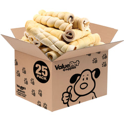 ValueBull Beef Cheek Rolls, Long Lasting Dog Chews, Jumbo 9-10 Inch, 25 Count Bulk Pack - Beef - 25 Rolls