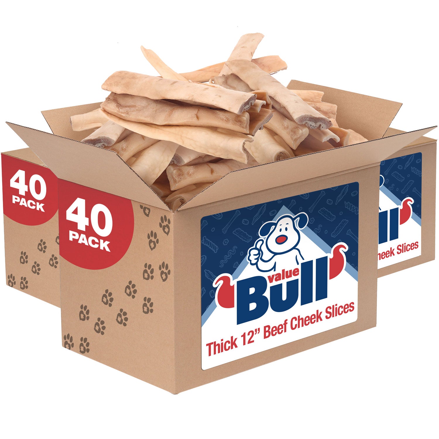 ValueBull Beef Cheek Slices, Long Lasting Dog Chews, Thick 9-10 Inch, 120 Count Bulk Pack - 120 Count
