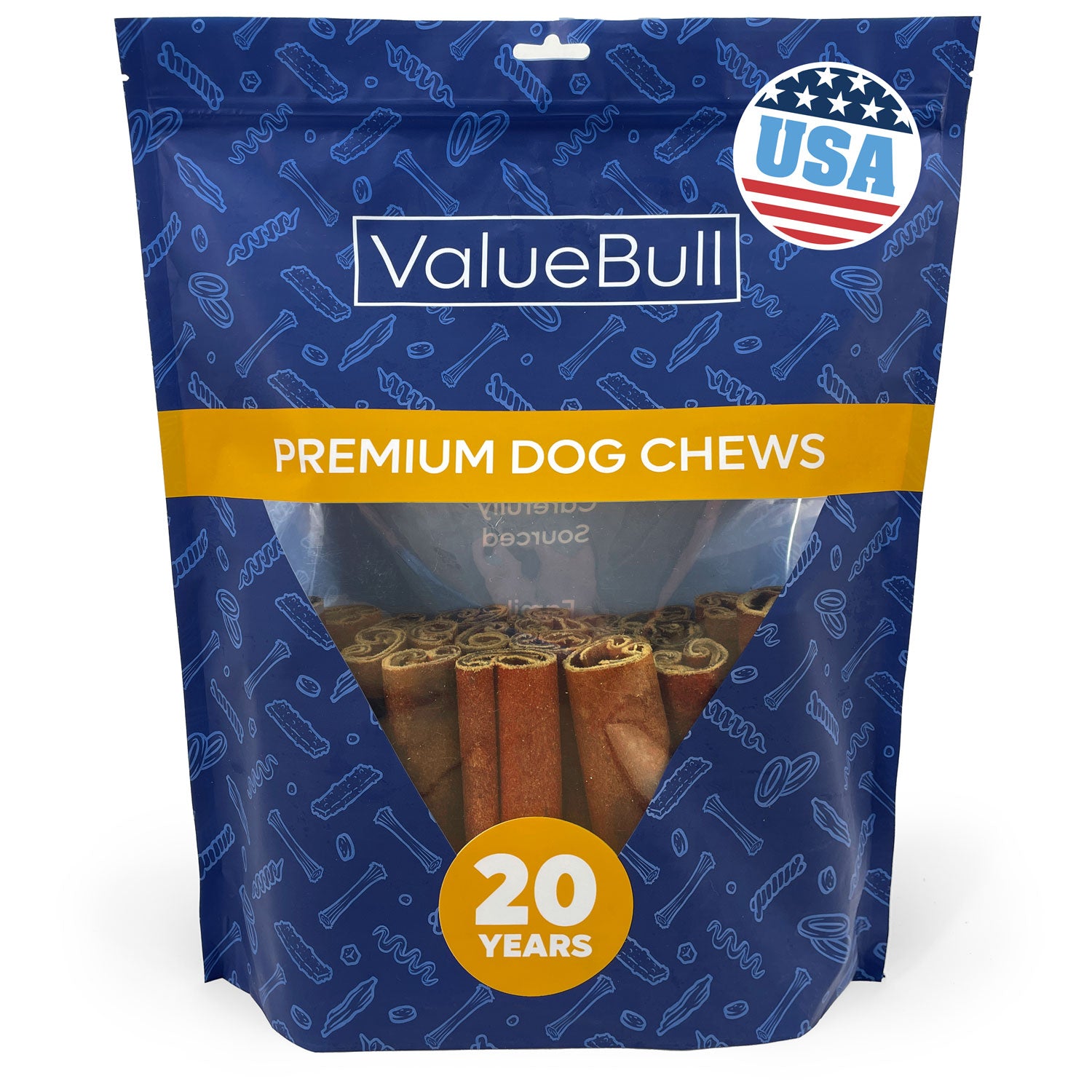 ValueBull USA Collagen Sticks for Dogs, 6 Inch Super Jumbo Chews, Natural Long-Lasting Dog Treats, 25 Count - X-Jumbo - 25 Sticks