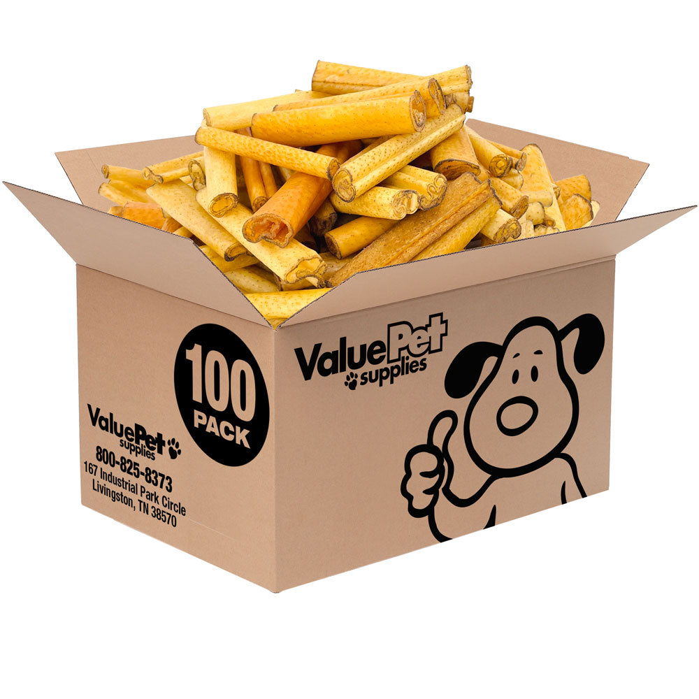 ValueBull USA Pig Skin Retriever Rolls, 4 Inch, Smoked, 100 Count Bulk Pack - 100