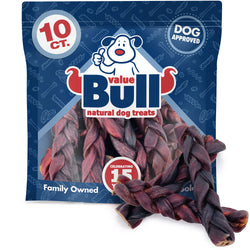ValueBull USA Collagen Braid Beef Large Dog Chews, Thick 6 Inch 10 Count - Thick - 10 Braids