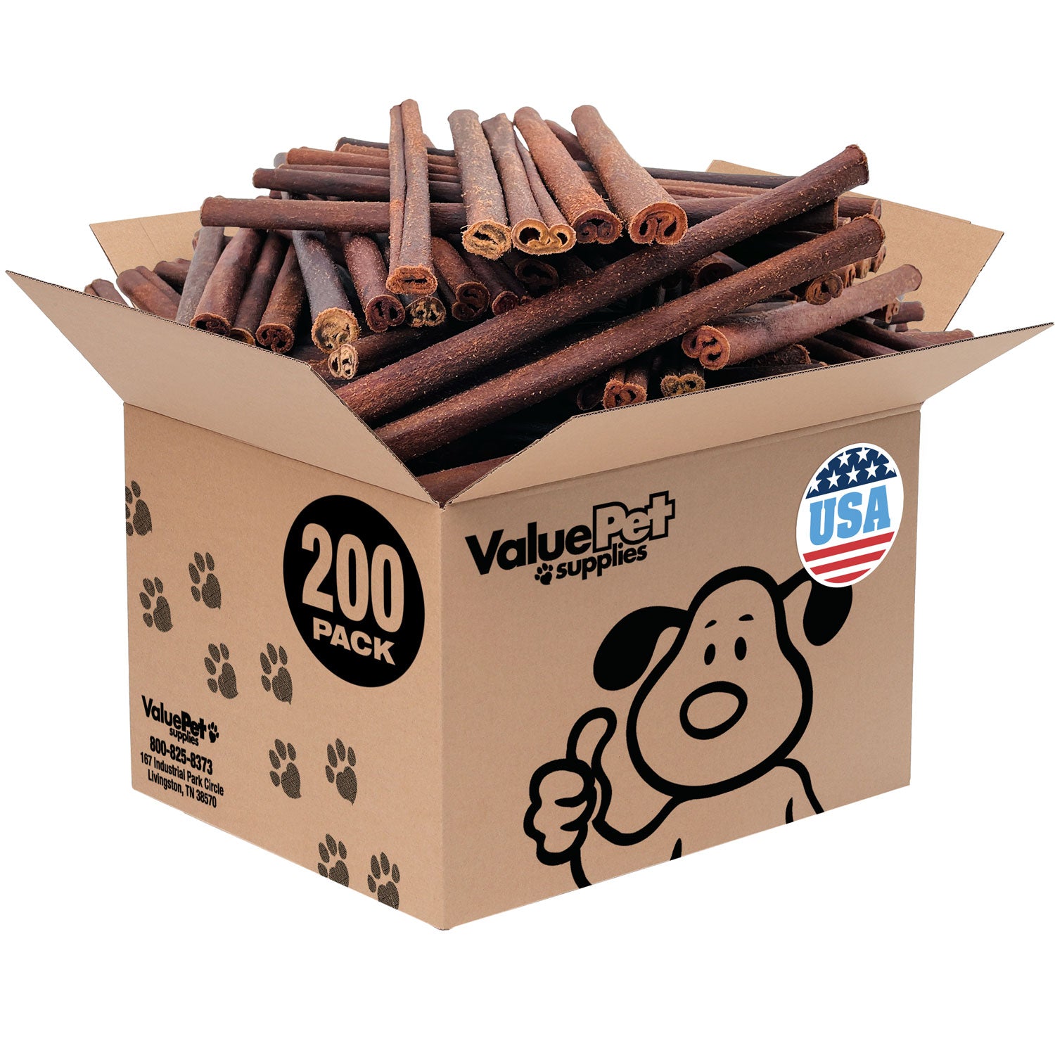 ValueBull USA Beef Collagen Sticks for Dogs, 12 Inch Thick Chews, 200 Count Wholesale Pack