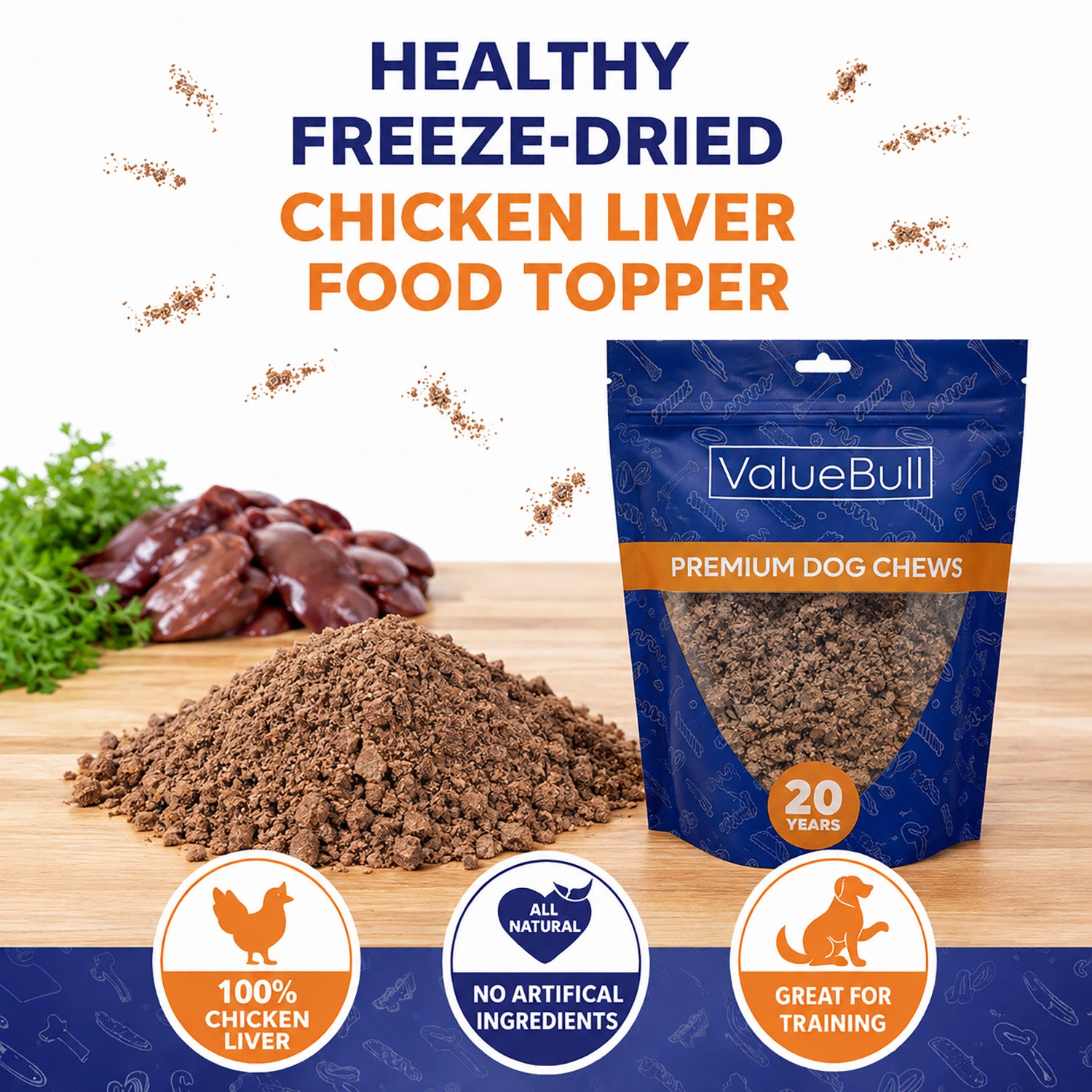 ValueBull USA Freeze Dried Chicken Liver Food Topper for Dogs & Cats, 2 Pound - 2