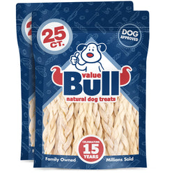 ValueBull Beef Cheek Braids, Long Lasting Dog Chews, 5-6 Inch, 50 Count - Cheek - 50 Braids