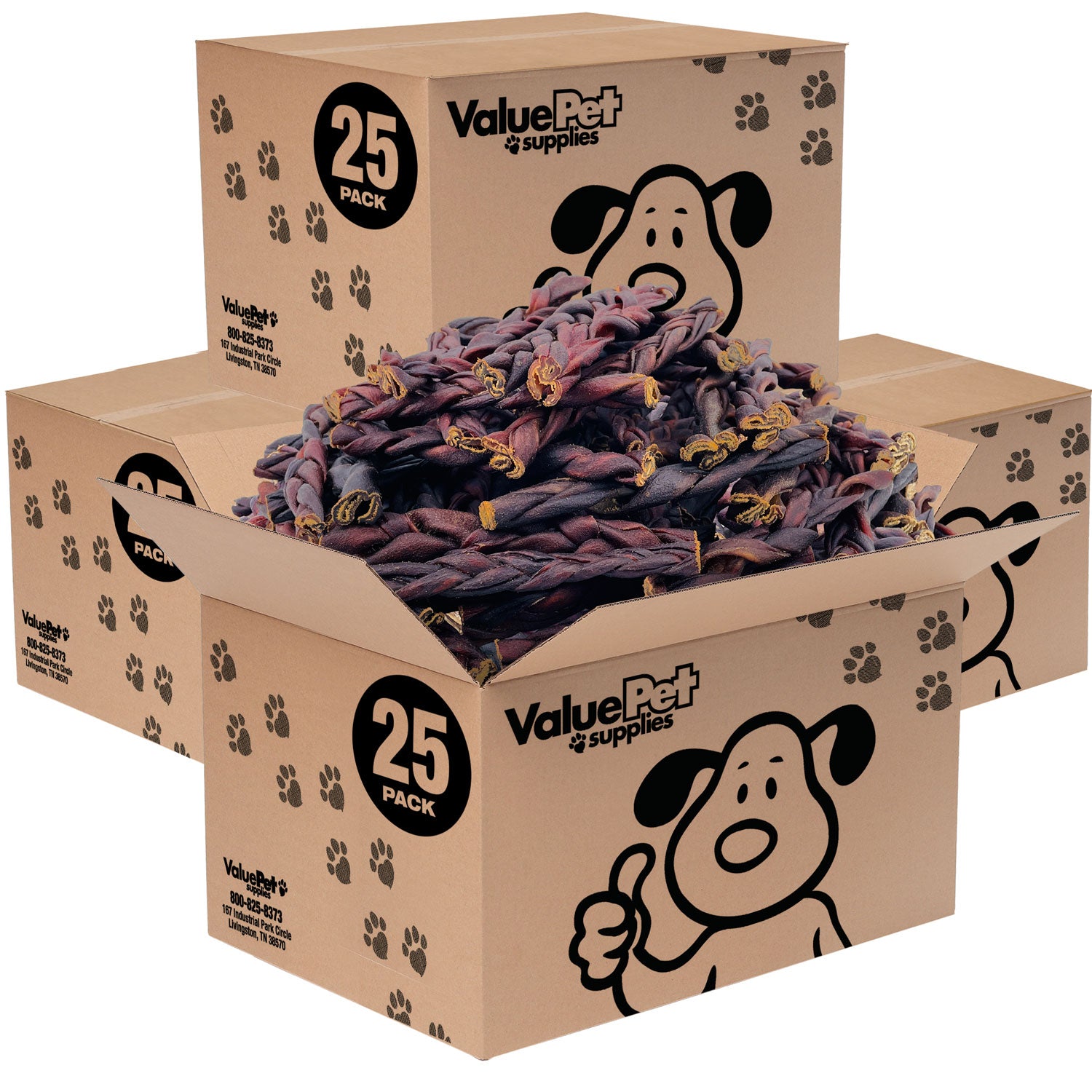 ValueBull USA Collagen Braid Beef Large Dog Chews, Medium 6 Inch 100 Count Bulk Pack - Medium - 100 Braids