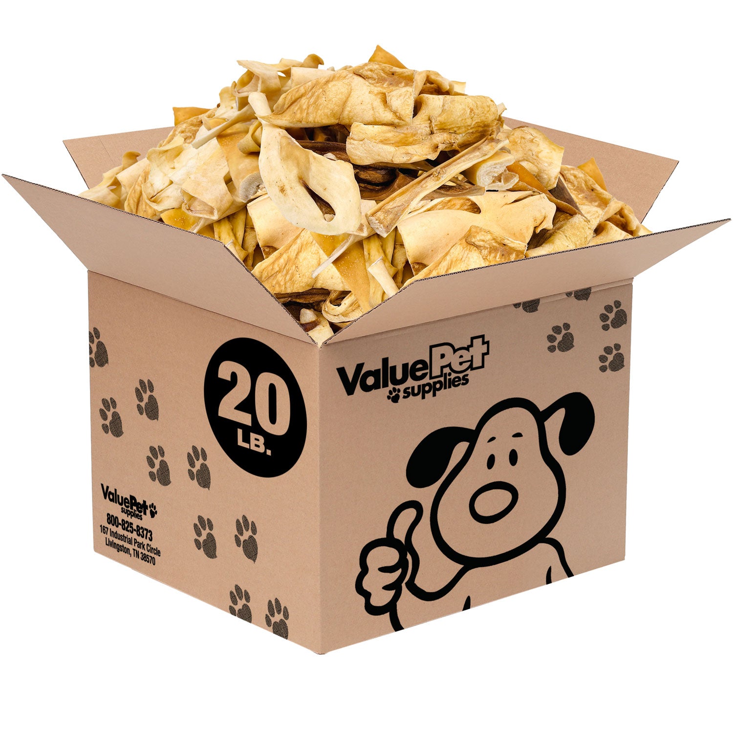 ValueBull Beef Cheek Slices, Long Lasting Dog Chews, Varied Sizes, Shapes, & Colors, 20 Pound Bulk Pack - Slices - 20 Pound