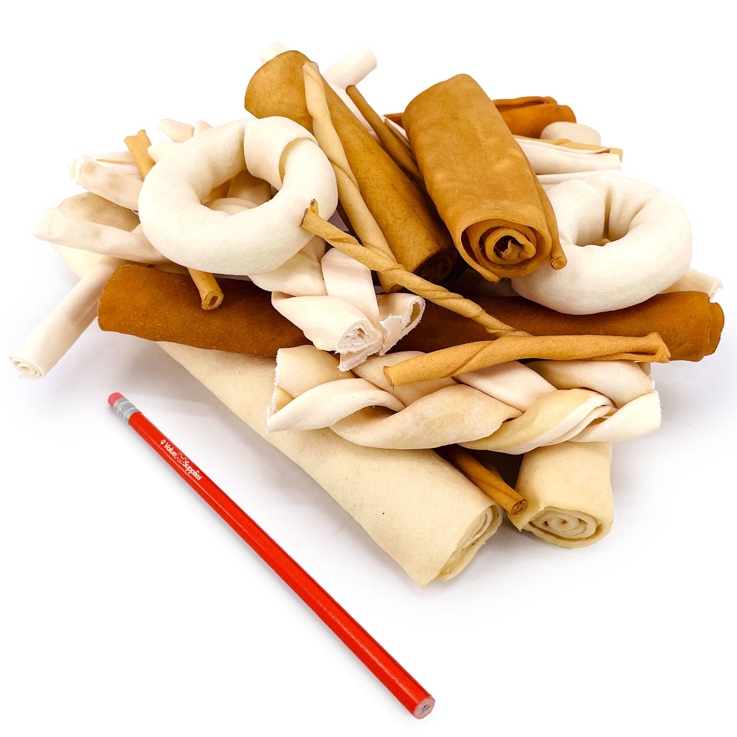 ValueBull USA Rawhide, Varied Mix of Fun Shapes for Dogs, 10 Pound Bulk Pack - Varied - 10 Pound