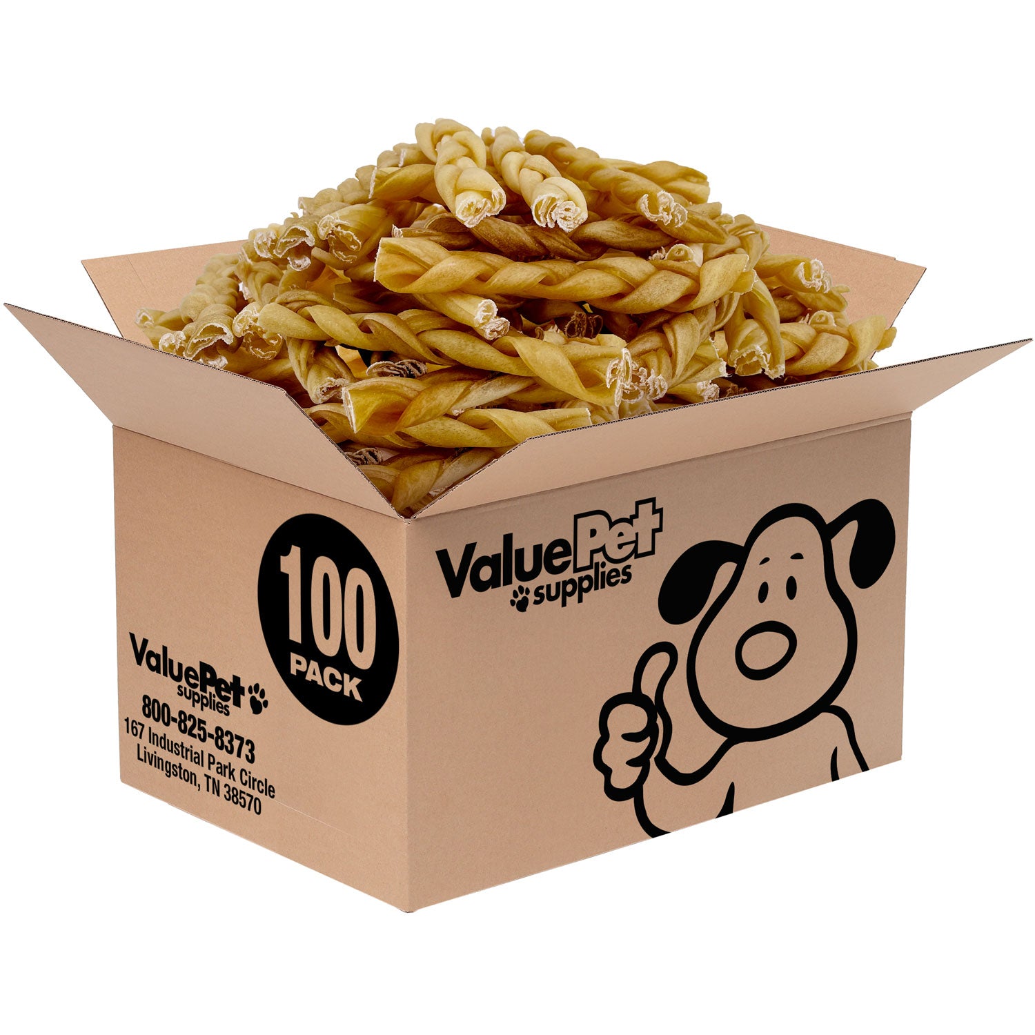 ValueBull Buffalo Collagen Braided Sticks for Small Dogs, 6 Inch Thin Chews, Natural Dog Treats, 100 Count Bulk Pack - Thin - 100 Braids