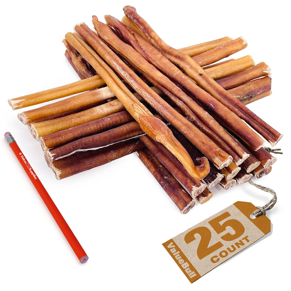 ValueBull USA Bully Sticks for Dogs, Thick 12 Inch, 25 Count - Thick - 25 Sticks