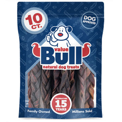 ValueBull USA Collagen Braid Beef Large Dog Chews, Medium 6 Inch 10 Count - Medium - 10 Braids