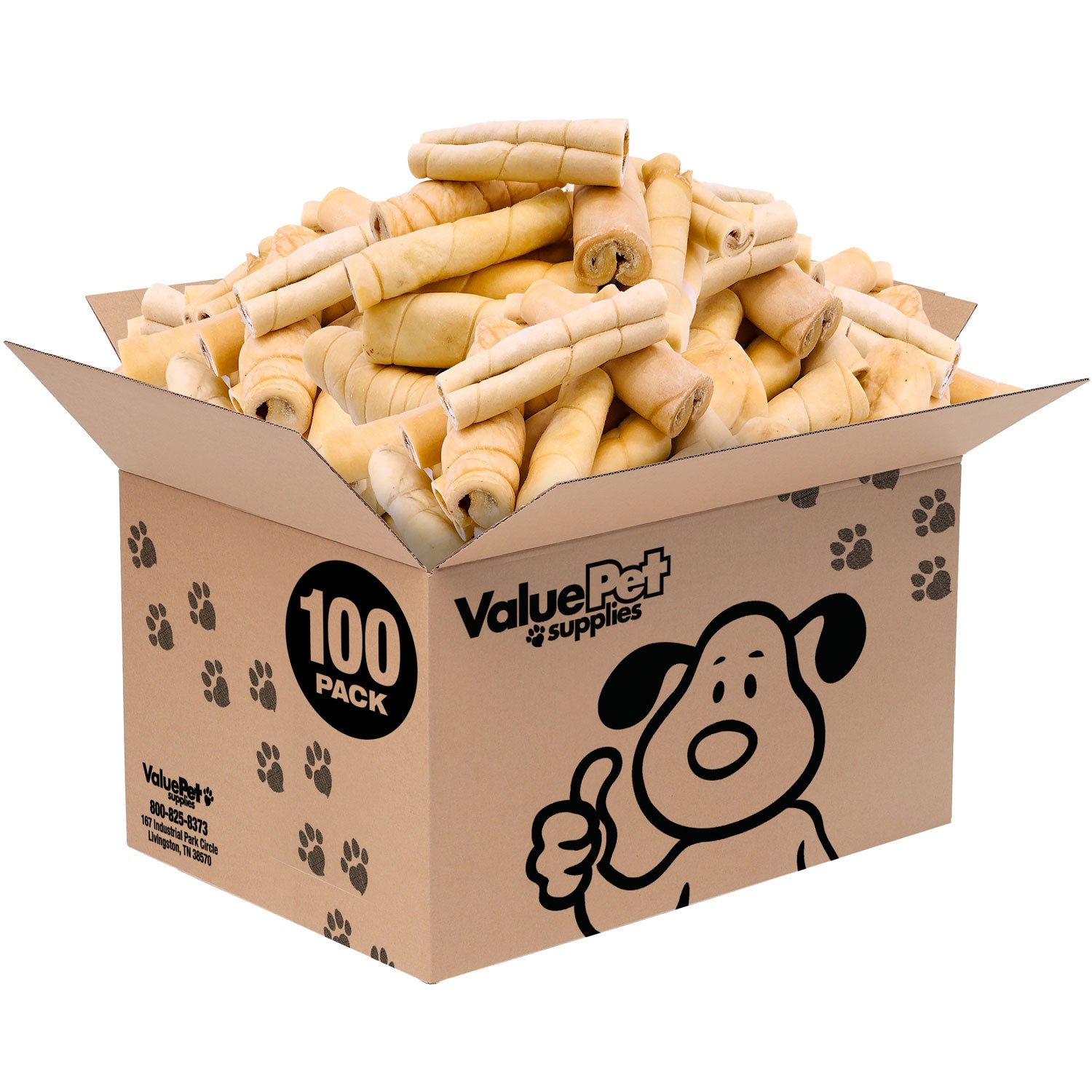 ValueBull Beef Cheek Rolls, Long Lasting Dog Chews, Jumbo 5-6 Inch, 100 Count Wholesale Pack - Cheek - 100 Rolls