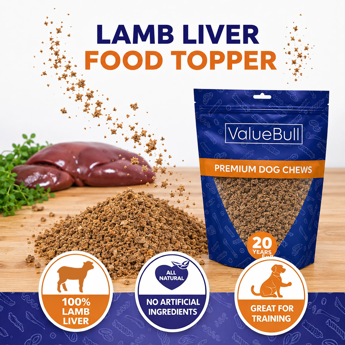 ValueBull USA Freeze Dried Lamb Liver Food Topper for Dogs & Cats, 2 Pound - Liver - 2 Pound