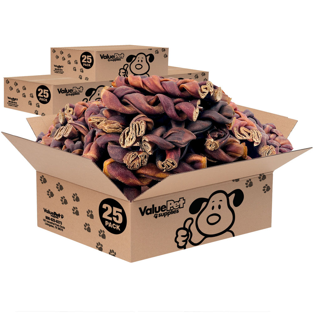 ValueBull USA Collagen Braid Beef Large Dog Chews, Jumbo 6 Inch 100 Count Wholesale Pack - Jumbo - 100 Braids