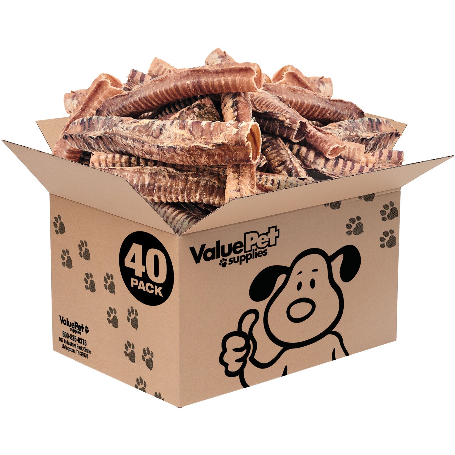 ValueBull Beef Trachea Dog Treats 10-12 Inch, 40 Count Bulk Pack - Beef - 40 Tubes