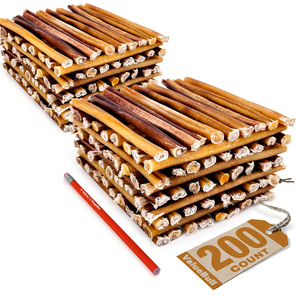 ValueBull USA Bully Sticks for Small Dogs, Thin 6 Inch, 200 Count Bulk Pack