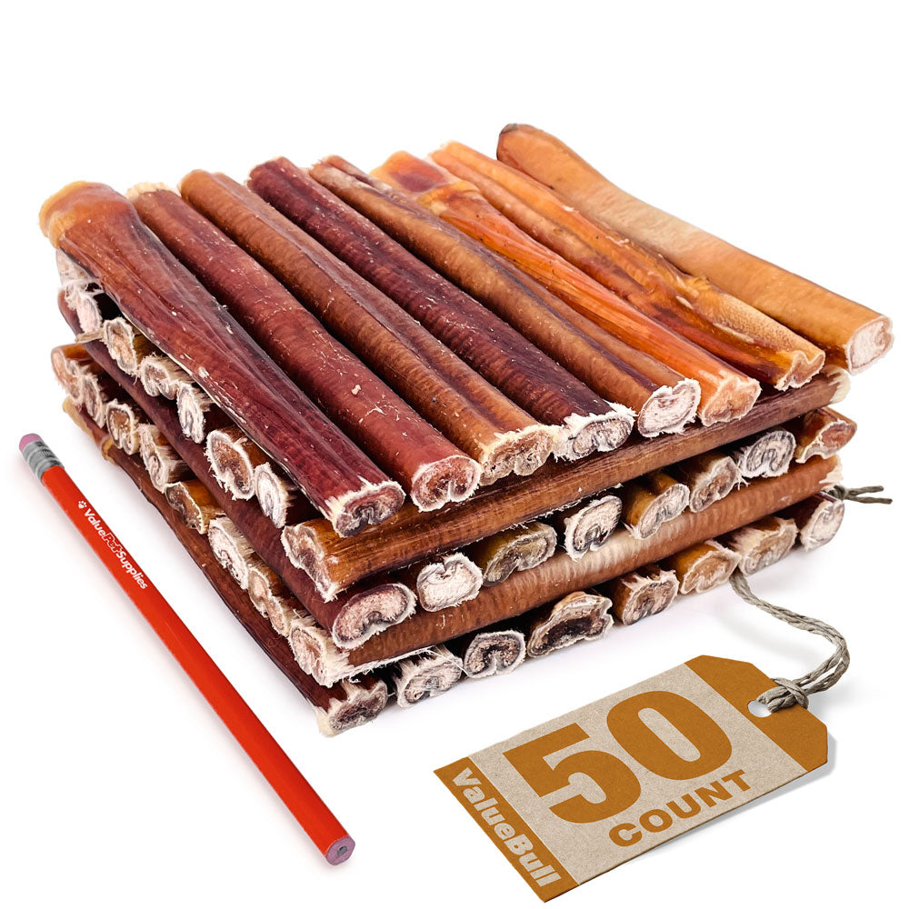 ValueBull USA Bully Sticks for Large Dogs, Thick 6 Inch, 50 Count - Thick - 50 Sticks