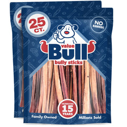 ValueBull Bully Sticks, Low Odor Premium Dog Chews, Thin 12", 50 ct