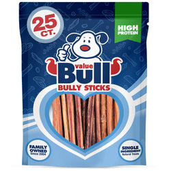 ValueBull Bully Sticks for Small Dogs, Extra Thin 6 Inch, 25 Count
