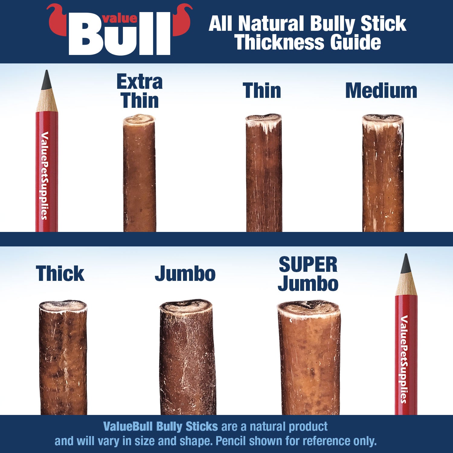 ValueBull Bully Sticks, Low Odor Premium Dog Chews, Thick 12", 50 ct