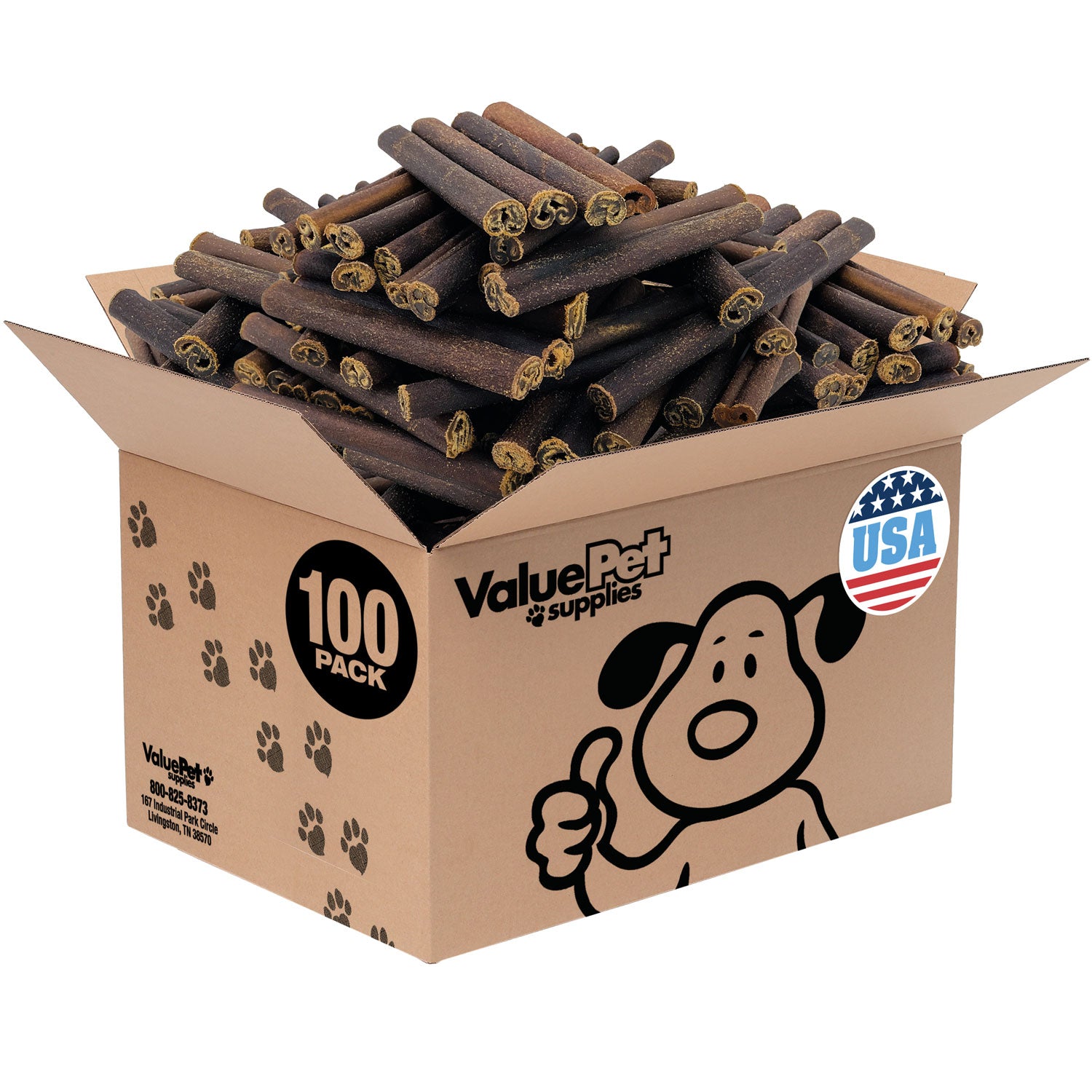 ValueBull USA Collagen Sticks for Dogs, 6 Inch Thick Chews, Natural Long-Lasting Dog Treats, 100 Count Bulk Pack - Thick - 100 Sticks