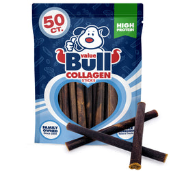 ValueBull USA Collagen Sticks, Premium Beef Small Dog Chews, 6" Thin, 50 Count