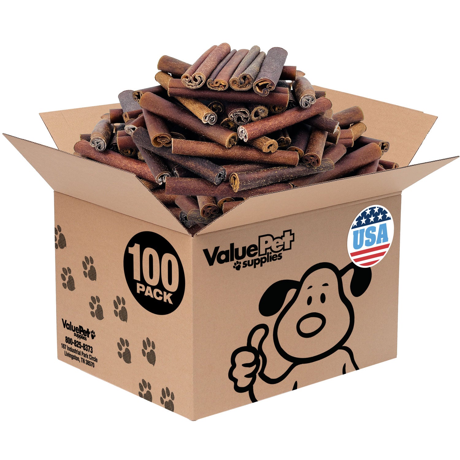 ValueBull USA Collagen Sticks for Dogs, 6 Inch Super Jumbo Chews, Natural Long-Lasting Dog Treats, 100 Count Bulk Pack