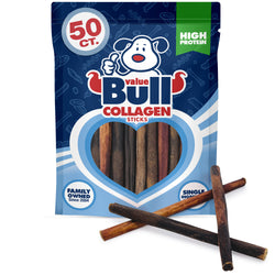 ValueBull Collagen Sticks, Long Lasting Beef Small Dog Chews , Healthy & Safe, Extra Thin 6 Inch, 50 Count