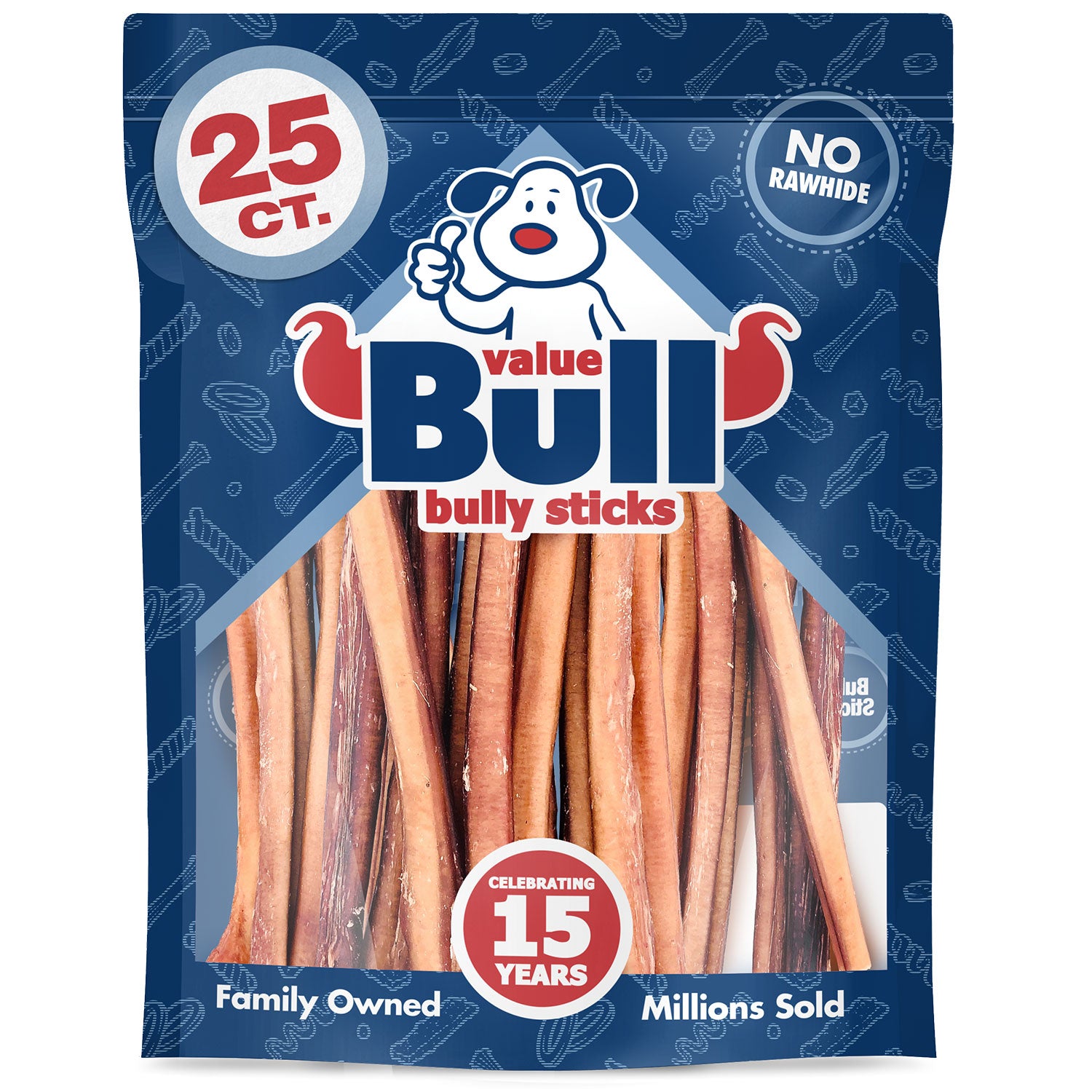ValueBull Bully Sticks, Low Odor Premium Dog Chews, Jumbo 12", 25 ct