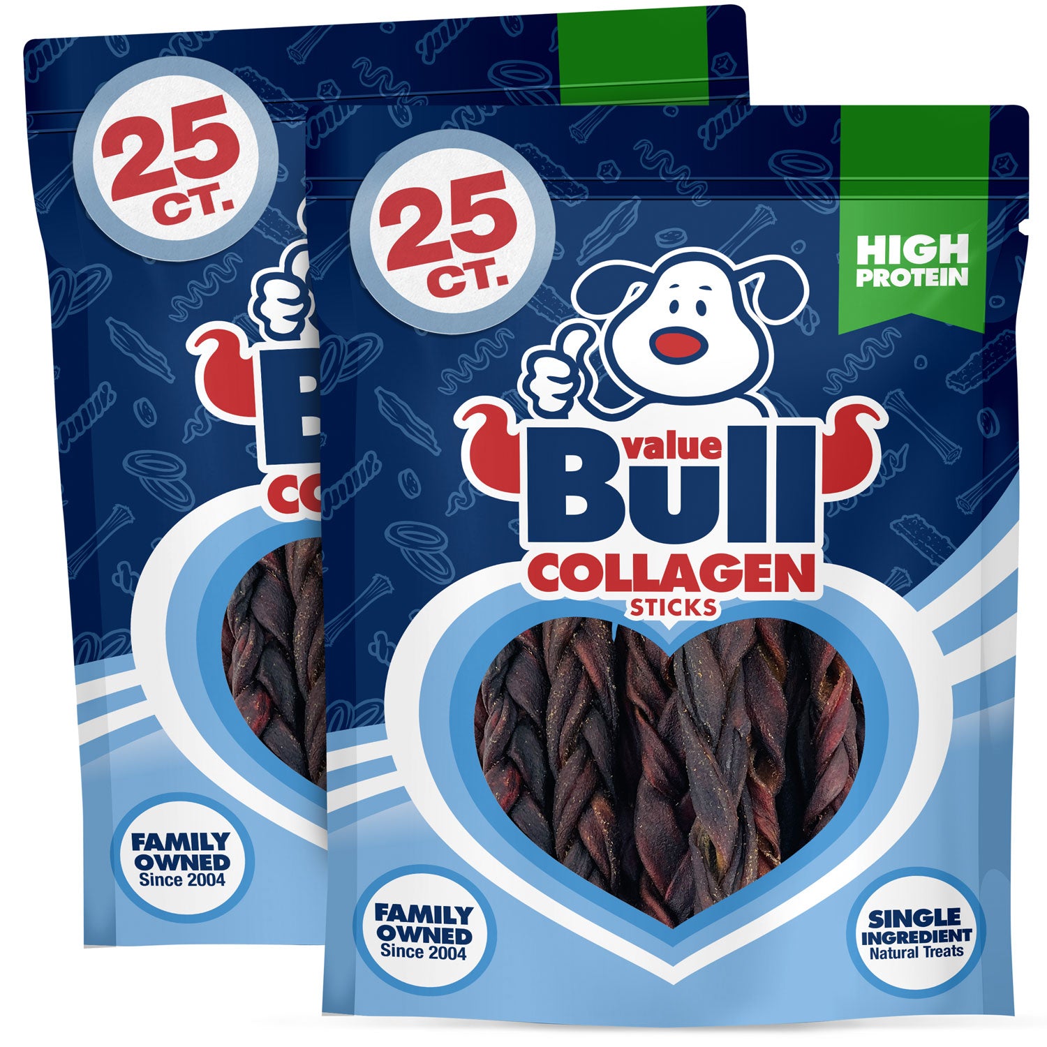 ValueBull USA Collagen Braided Sticks for Dogs, 6 Inch Thin Chews, Natural Dog Treats, 50 Count