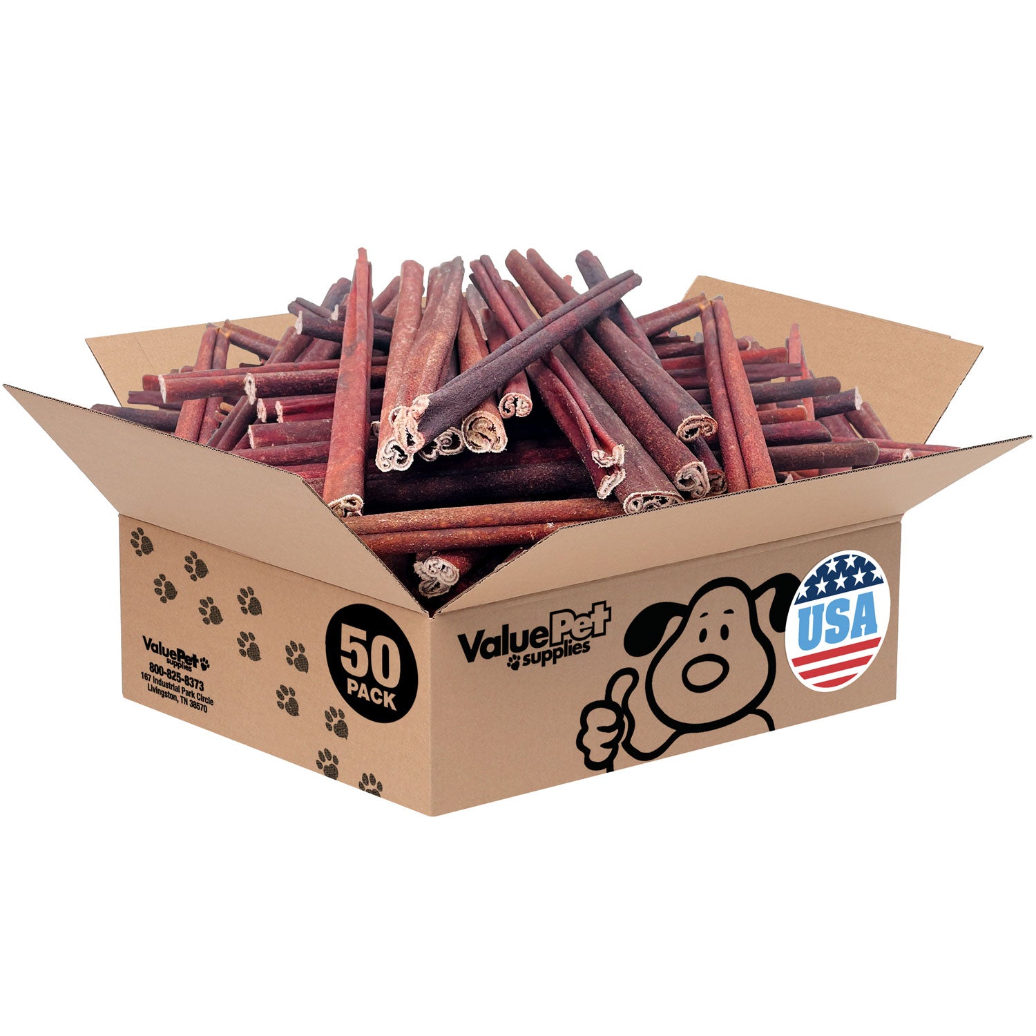 ValueBull USA Collagen Sticks for Dogs, 12 Inch Medium Chews, Natural Long-Lasting Dog Treats, 50 Count Bulk Pack