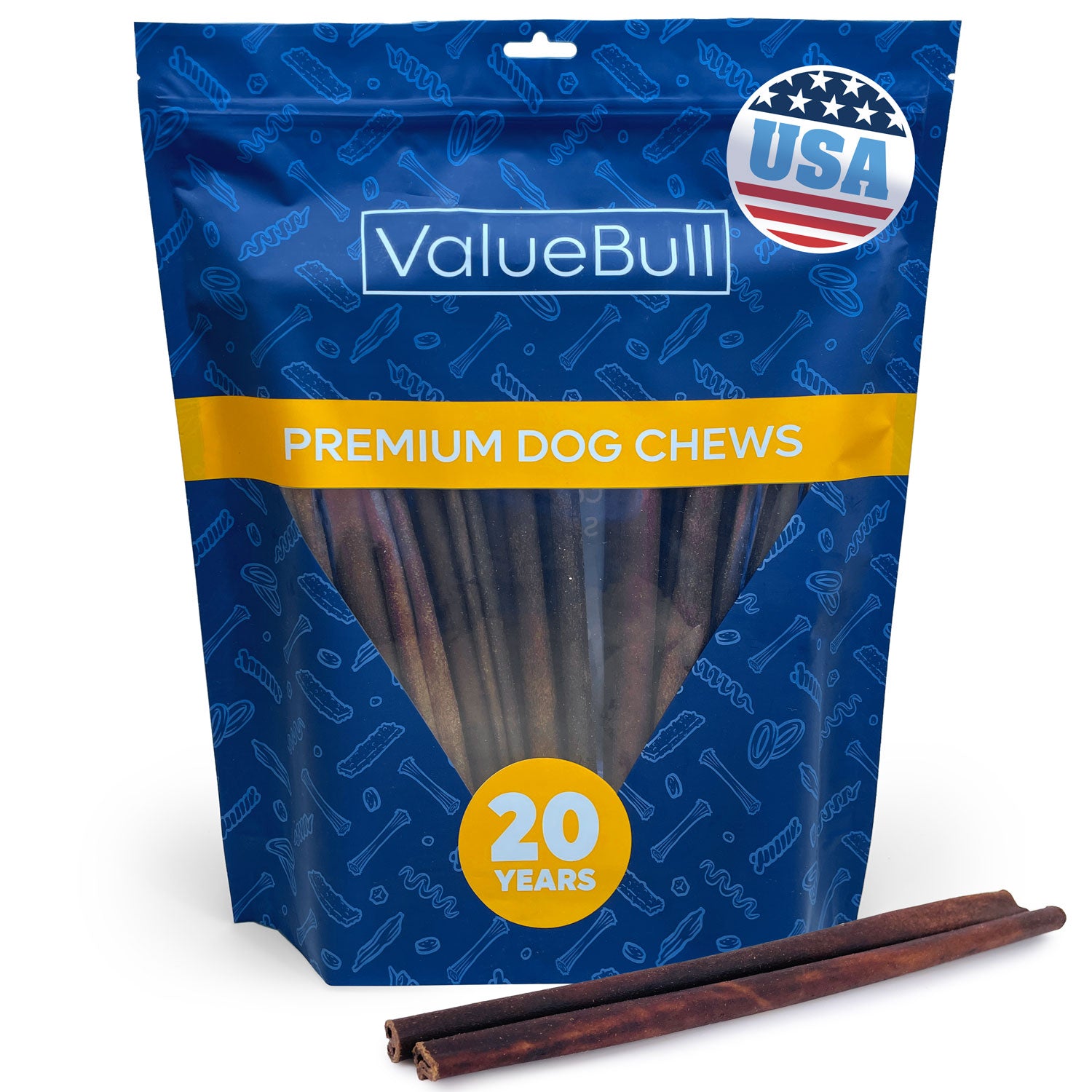 ValueBull USA Collagen Sticks for Dogs, 12 Inch Medium Chews, Natural Long-Lasting Dog Treats, 25 Count