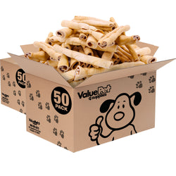 ValueBull Beef Cheek Rolls, Long Lasting Dog Chews, Jumbo 9-10 Inch, 100 Count Wholesale Pack - Beef - 100 Rolls