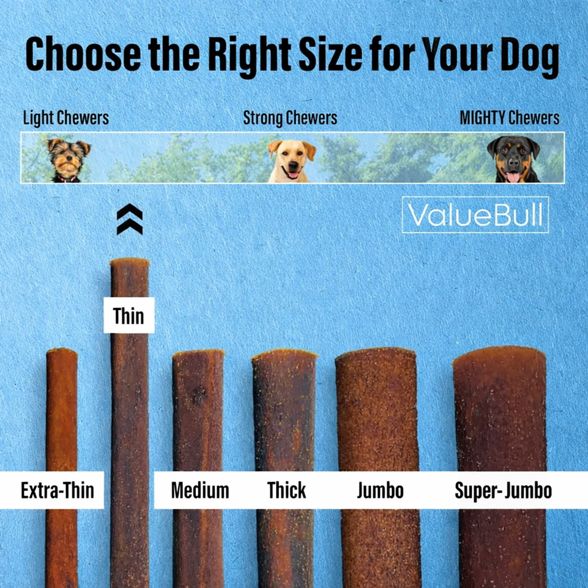 ValueBull Buffalo Collagen Sticks for Dogs, 6 Inch Thin Chews, 400 Count Wholesale Pack - Thin - 400 Sticks