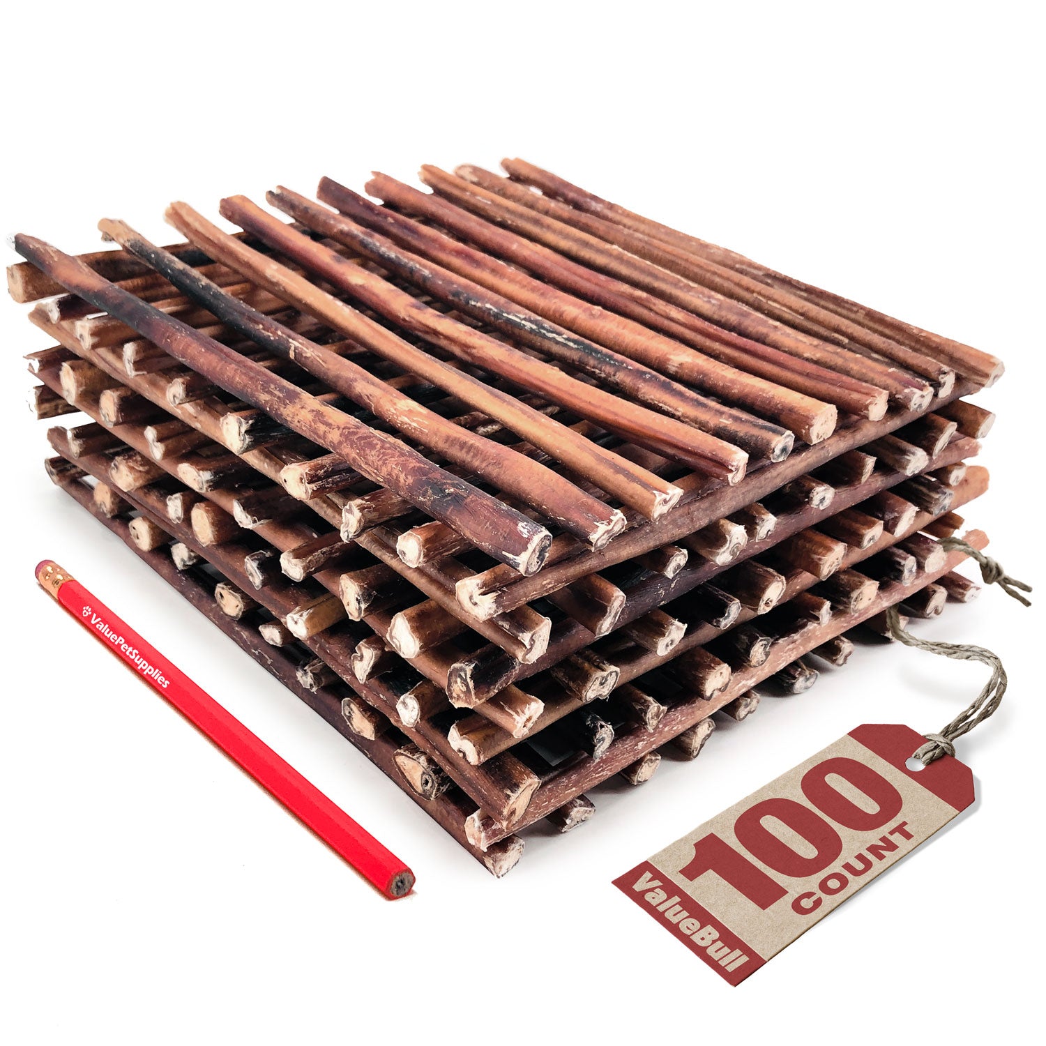 ValueBull Bully Sticks for Dogs, Medium 12 Inch, 100 Count - Medium - 100 Sticks