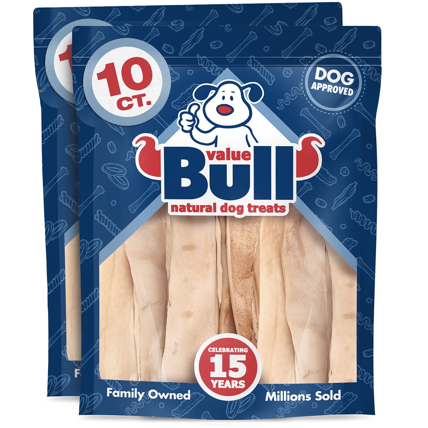 ValueBull Beef Cheek Slices, Long Lasting Dog Chews, Thick 9-10 Inch, 20 Count - Thick - 20 Slices