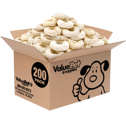 ValueBull USA Beef Rawhide Donut Rings, Premium Thick Cut, 200 Count Bulk Pack