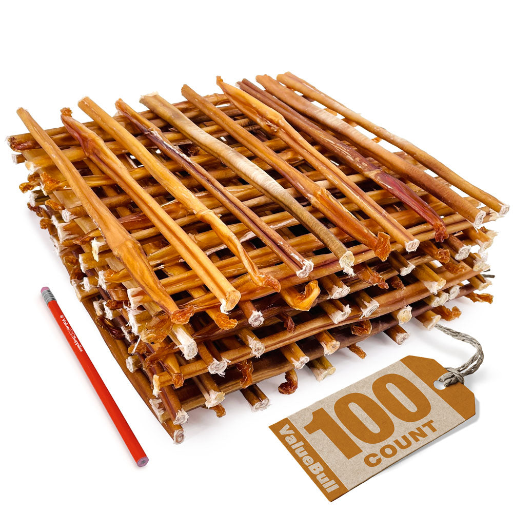 ValueBull USA Bully Sticks for Small Dogs, Thin 12 Inch, 100 Count Bulk Pack - Thin - 100 Sticks