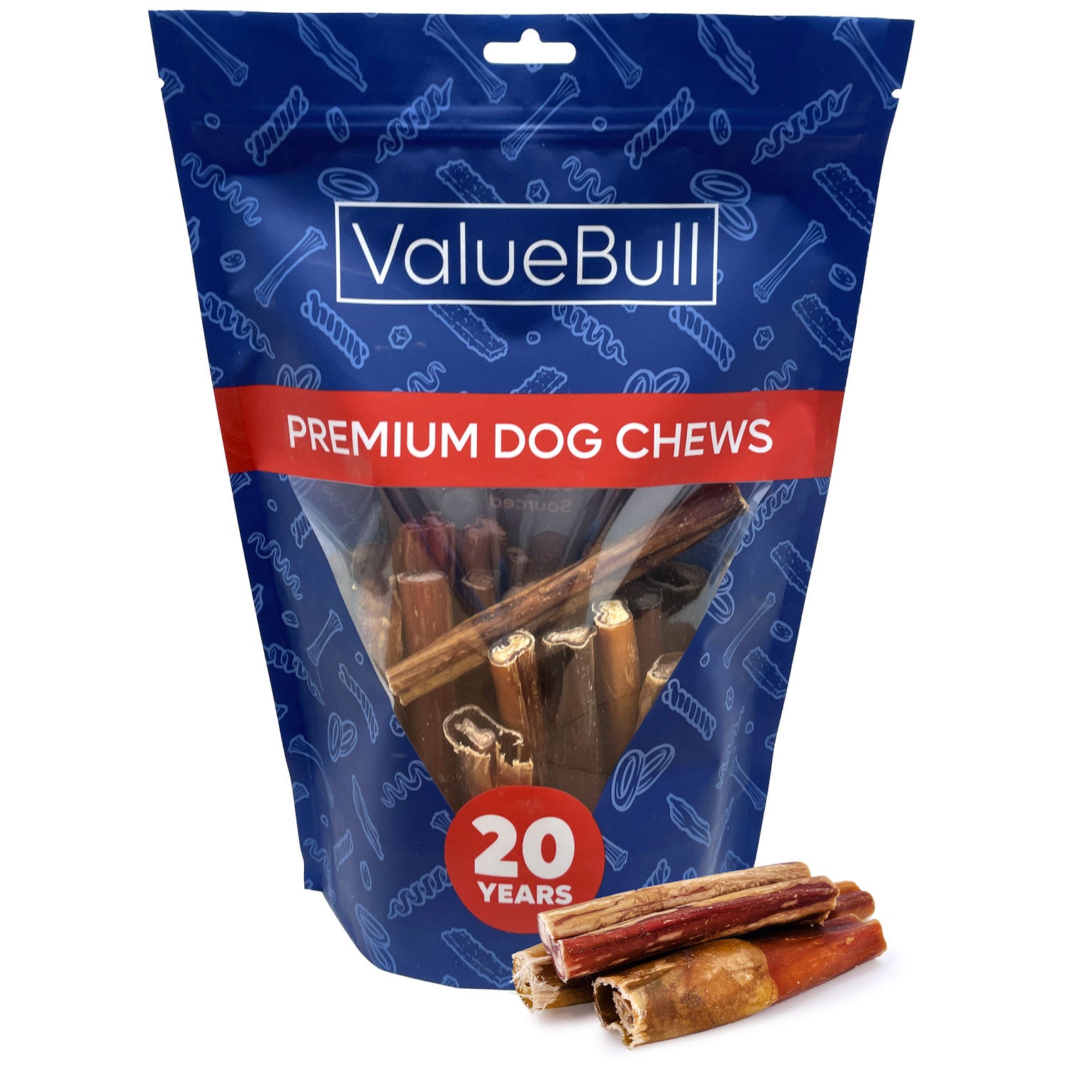 ValueBull Bully Sticks for Large Dogs, Thick 4-6 Inch, Varied Shapes, 25 Count - Thick - 25 Pieces