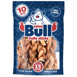 ValueBull Braided Bully Sticks for Large Dogs, Thick 6 Inch, 10 Count