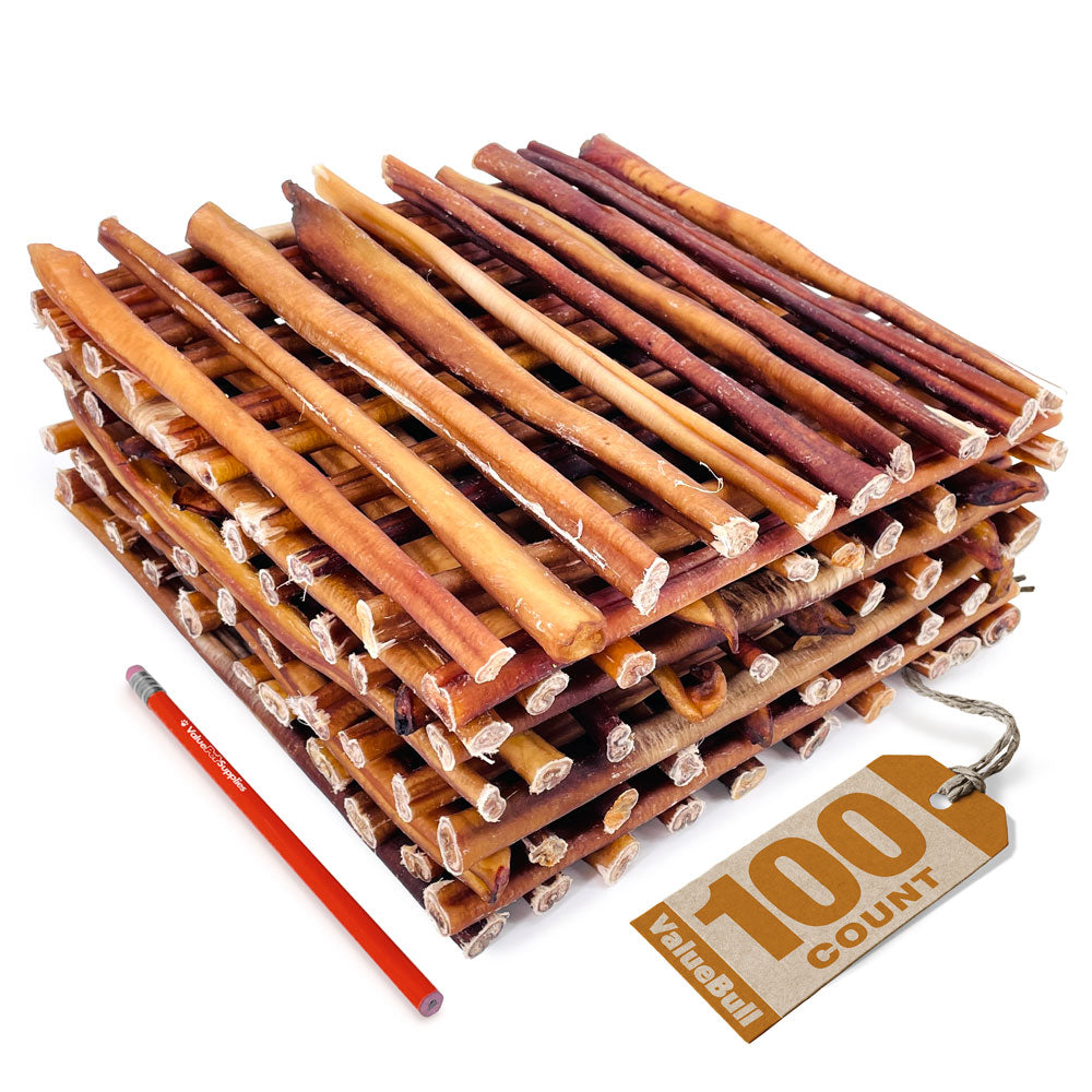 ValueBull USA Bully Sticks for Large Dogs, Thick 12 Inch, 100 Count Bulk Pack - Thick - 100 Sticks