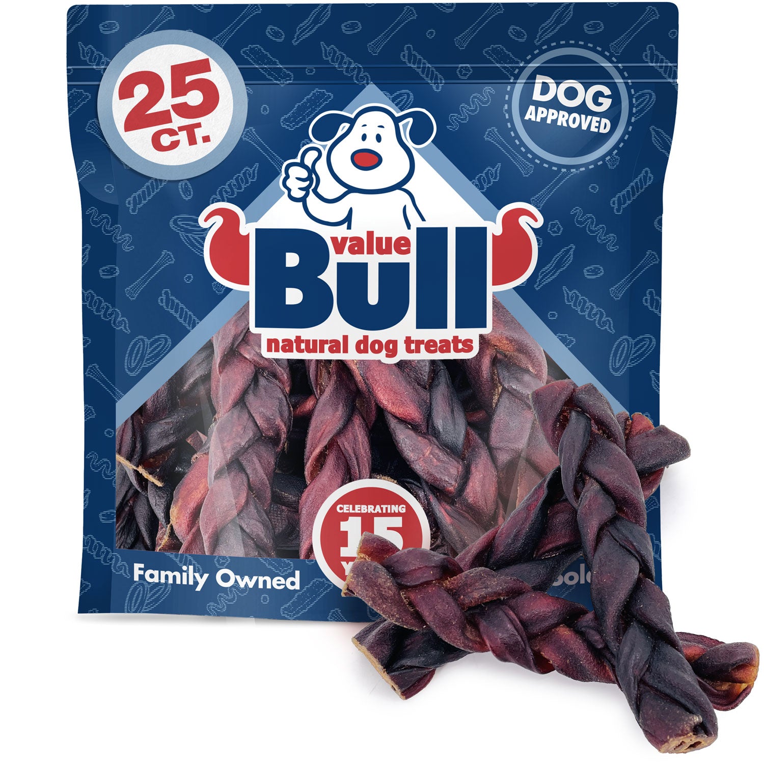 ValueBull USA Beef Collagen Braid for Large Dogs, Thick 6 Inch 25 Count