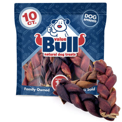 ValueBull USA Collagen Braid Beef Large Dog Chews, Jumbo 6 Inch 10 Count - Jumbo - 10 Braids