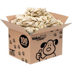 ValueBull USA Beef Rawhide Triple Braided Sticks, Premium Thick Cut, 6 Inch, 100 Count Bulk Pack