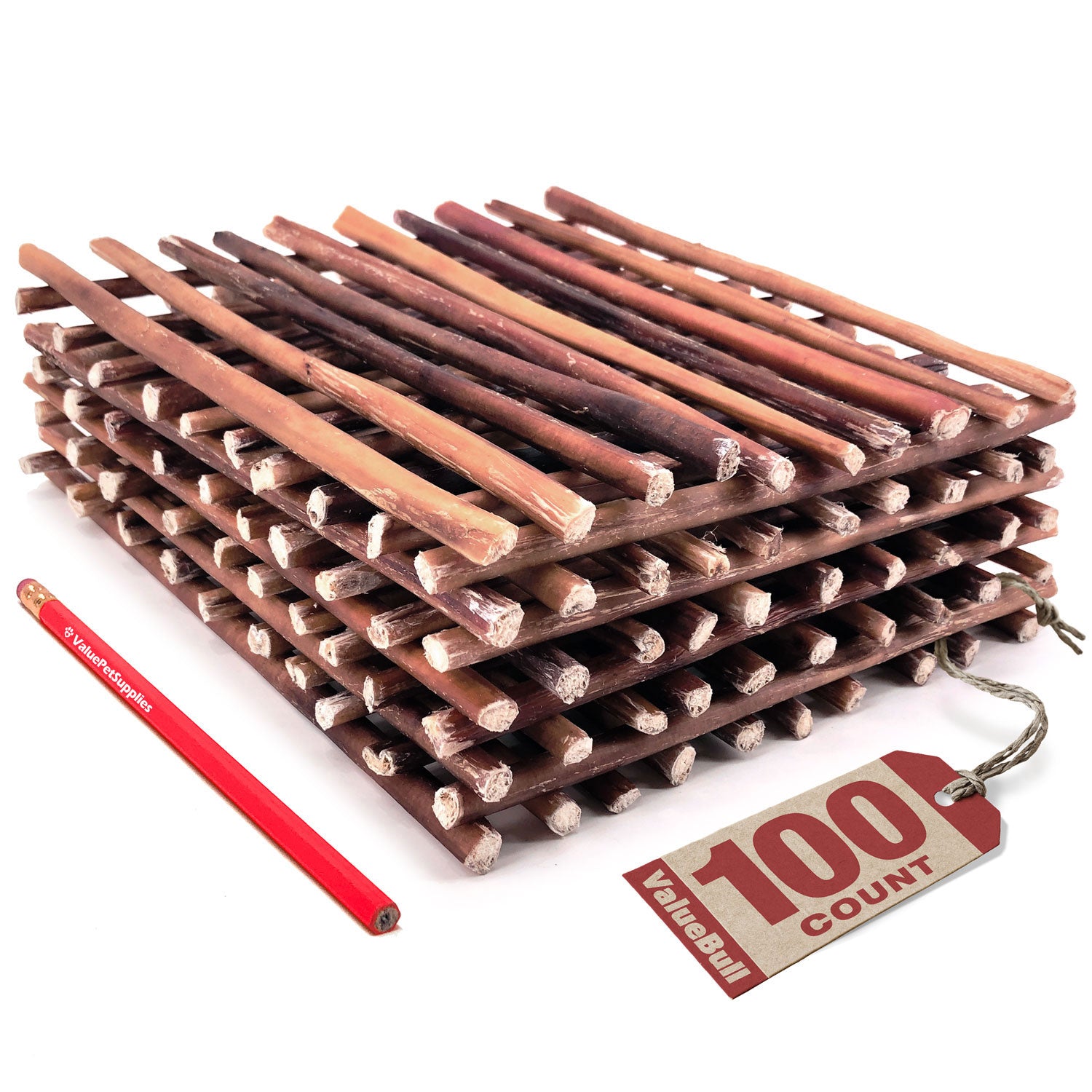 ValueBull Bully Sticks for Small Dogs, Thin 12 Inch, 100 Count - Thin - 100 Sticks