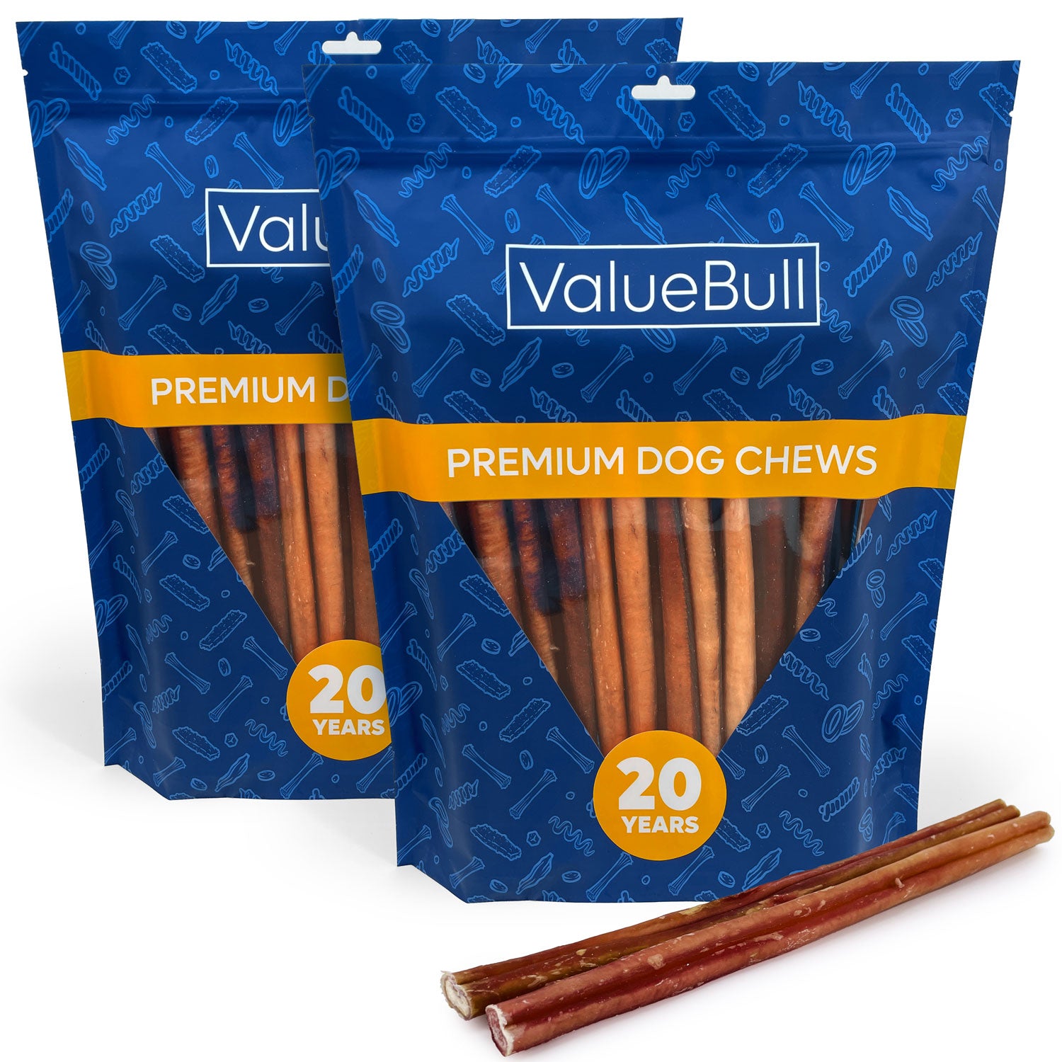 ValueBull Bully Sticks for Large Dogs, Thick 12 Inch, 50 Count - Thick - 50 Sticks