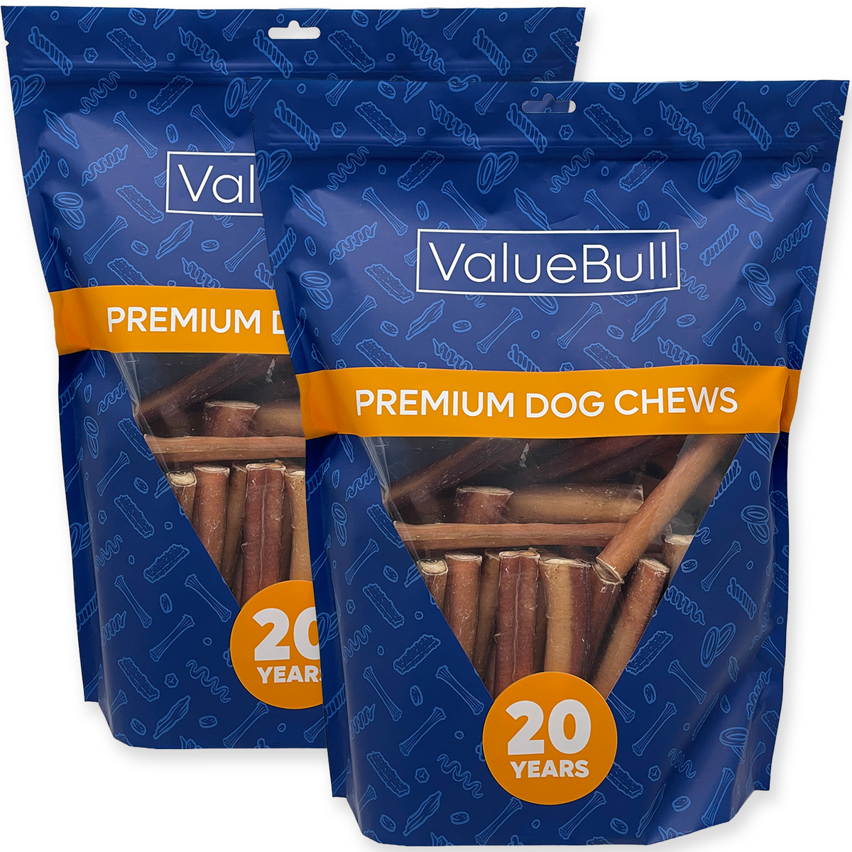 ValueBull Odor Free Bully Sticks for Large Dogs, Jumbo 6 Inch, 100 Count Wholesale Pack - 100