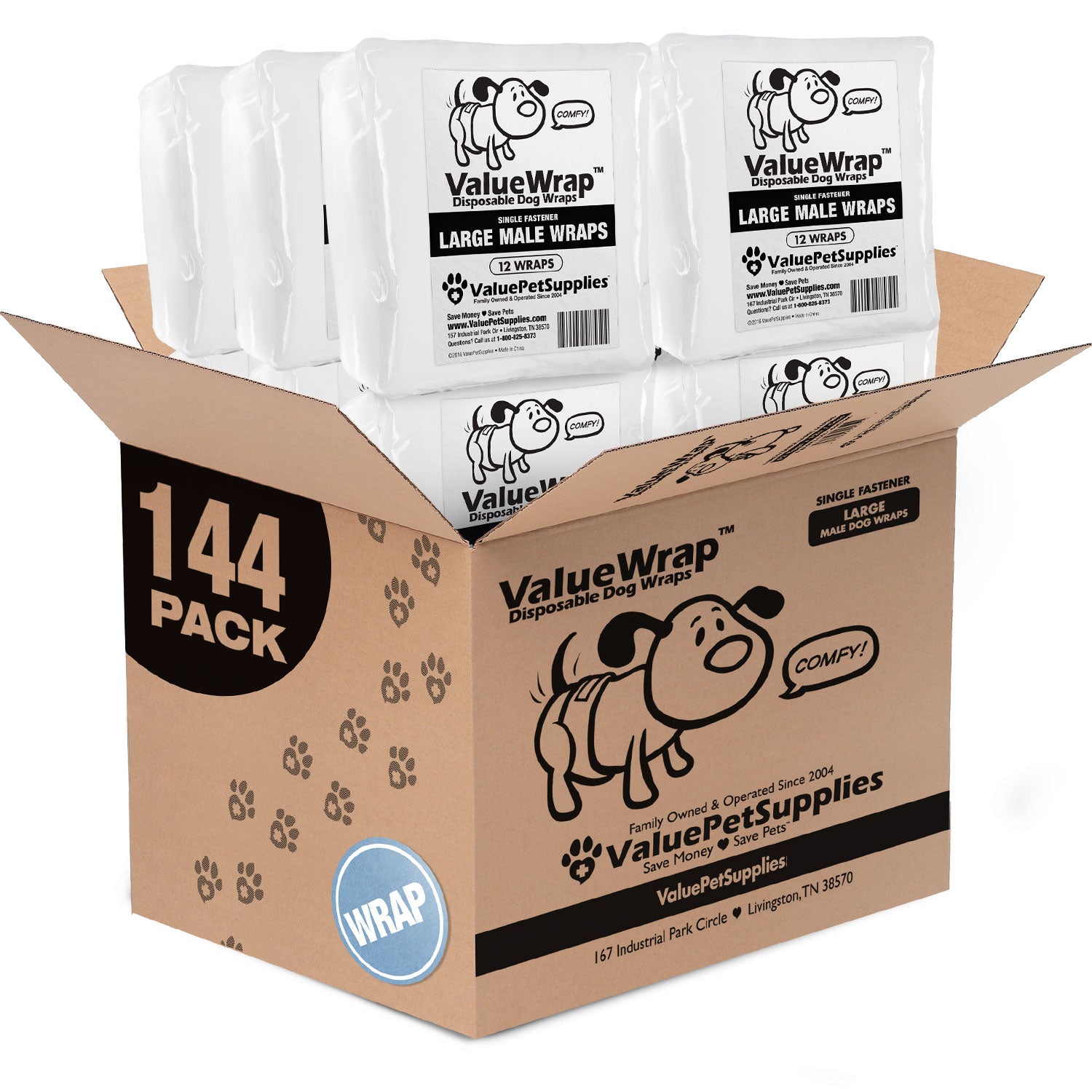 ValueWrap Male Wraps, Disposable Dog Diapers, 1-Tab Large, Lavender, 144 Count - 144 Count