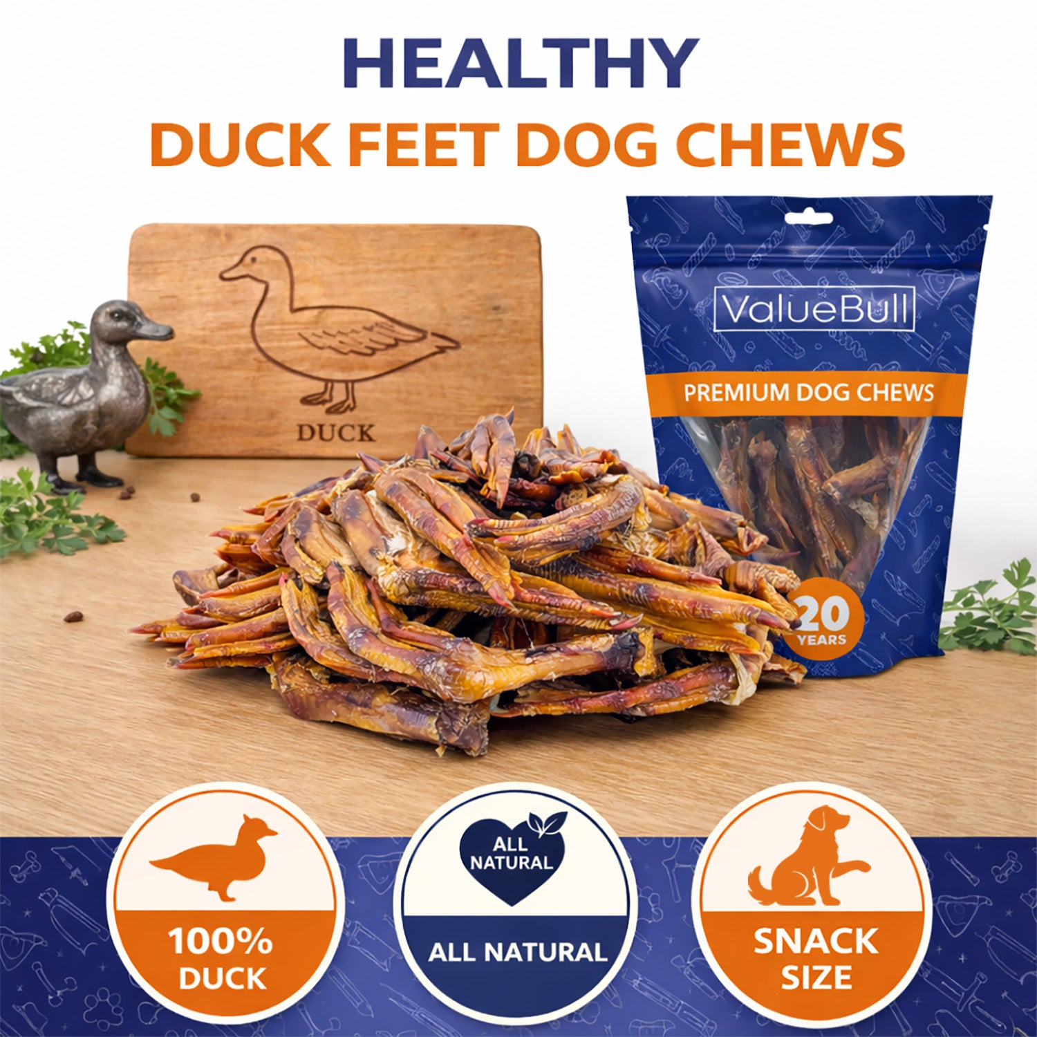 ValueBull Duck Feet for Dogs, 800 Count Wholesale Pack - Duck - 800 Feet