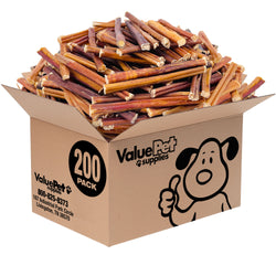 ValueBull Bully Sticks for Small Dogs, Thin 6 Inch, 200 Count Bulk Pack - Thin - 200 Sticks