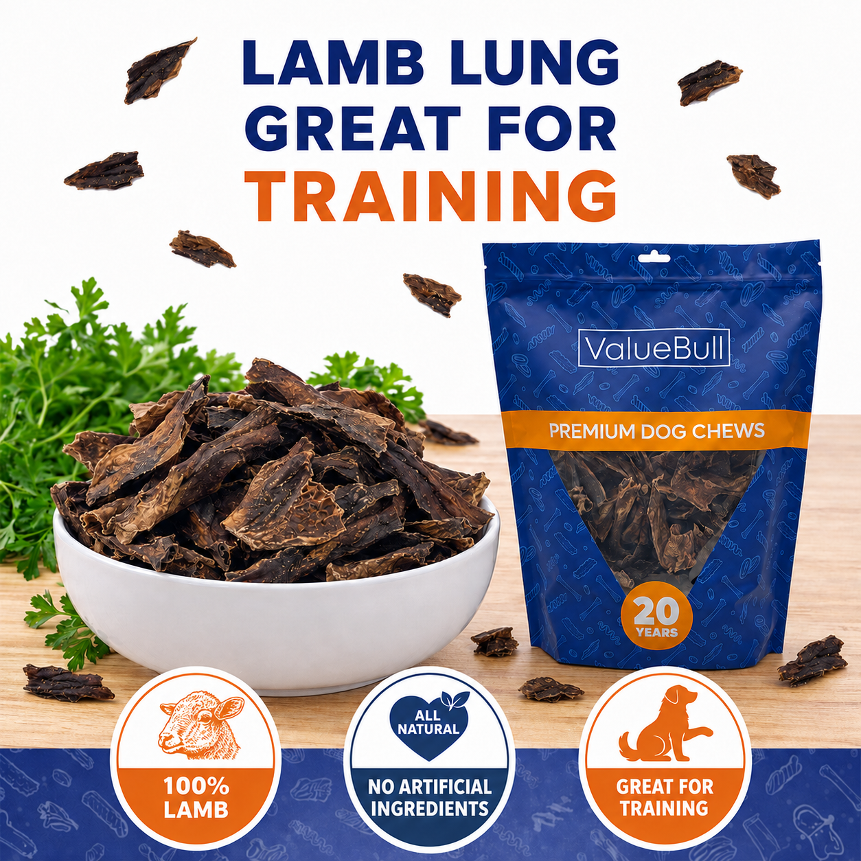 ValueBull Lamb Lung for Dogs, Varied Shapes and Sizes, 2 Pound - 2